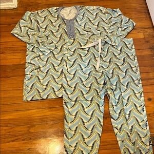 Stylish Men's Wave Pattern Kaftan Set
